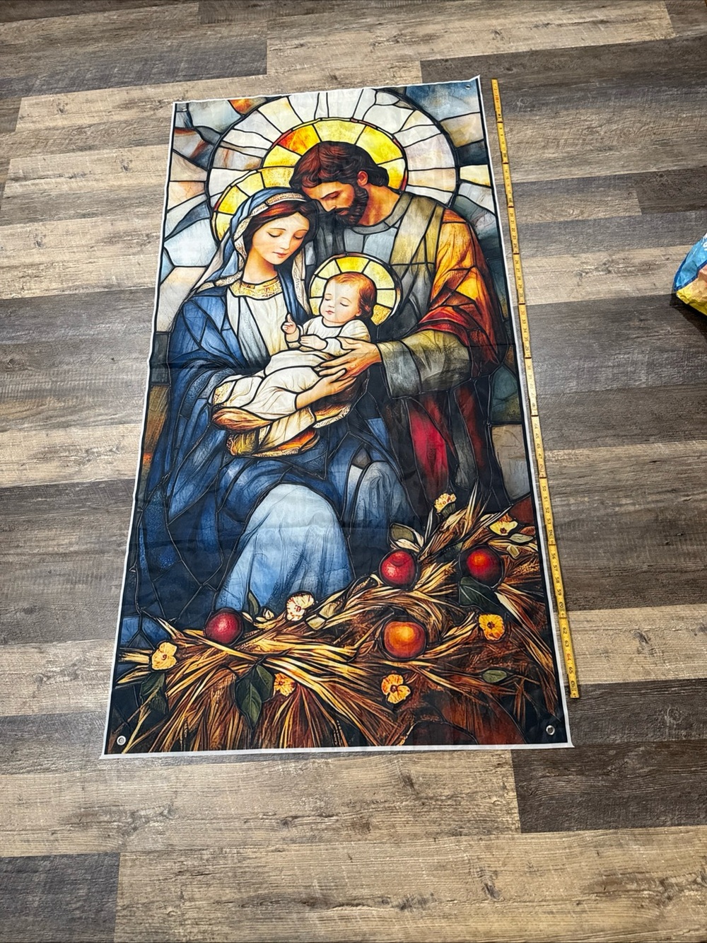Stained-Glass Style Holy Family Flag/Banner - Blue, Gold, Red
